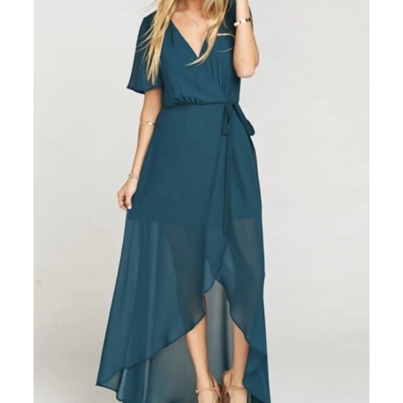 Show Me Your Mumu Women’Size M Sophia Wrap Green Maxi Dress Flutter Sleeve - Picture 15 of 15